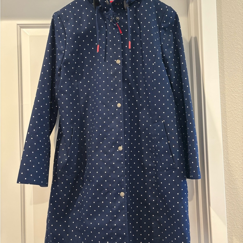 Talbots Blue Trench Coat with White Dots